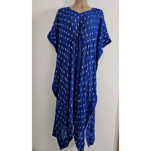 Blue Sheer Beaded Swim Cover Up Kaftan Size M